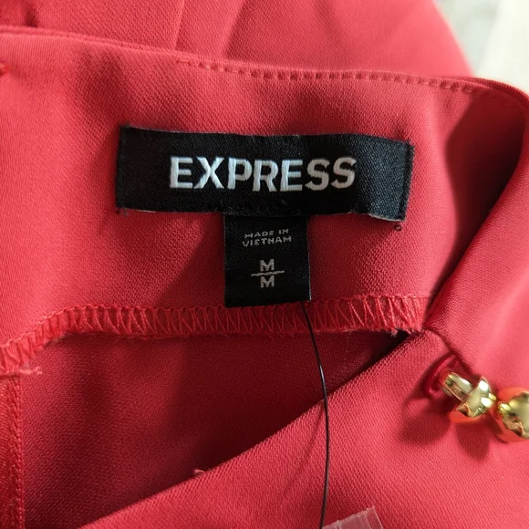 Express 3/4 Sleeve Button Detail Knee Length Dress in Red, Size Medium - Picture 6 of 8